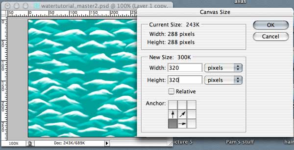 waves drawing and Canvas Size dialog box